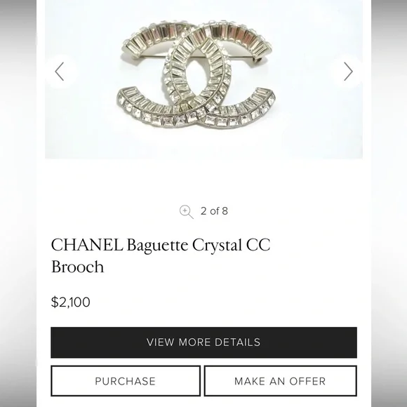 ✨ CHANEL ✨ Stunning Baguette Crystal CC Silver Brooch - Picture 8 of 9